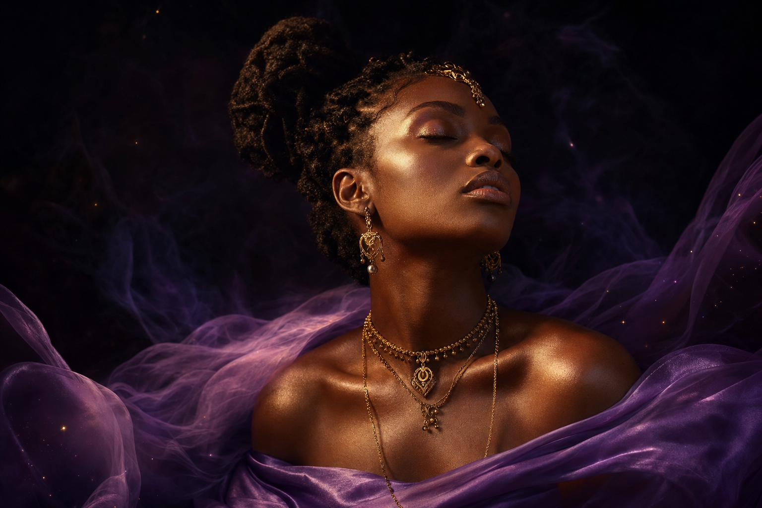 Guided transformation portrait — a figure in meditative stillness representing inner clarity and personal power